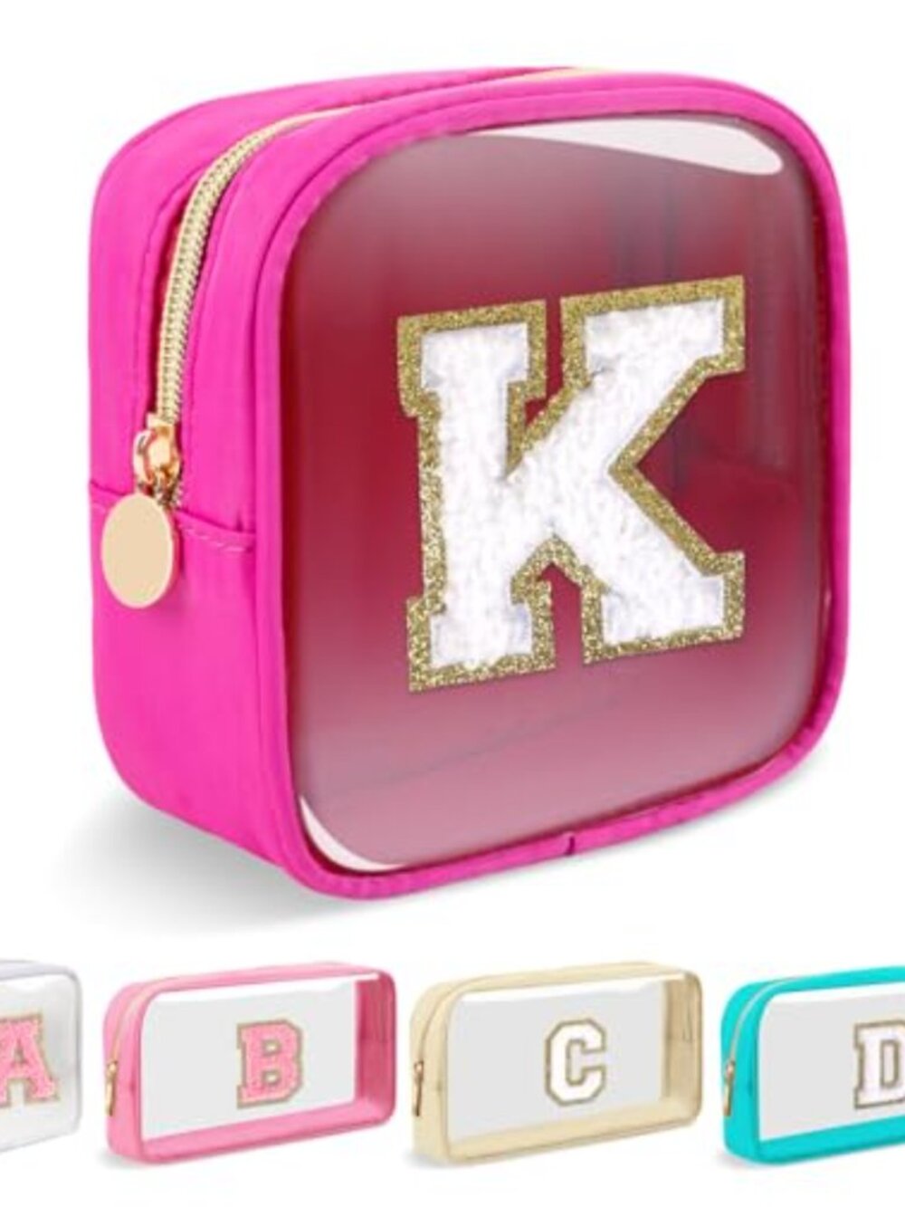 Mini Clear Personalized Initial Makeup Bag Nylon Chenille Letter Patch Cosmetic